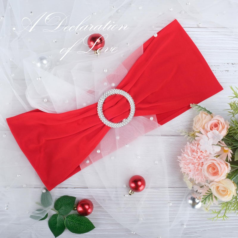 LEBENGURU كرسي Lebenguru Red Spandex Sashes 50pcs أقواس كرسي تمتد مع زخرفة الحفلات الزفاف لزواج حفلات الزفاف - Image 2