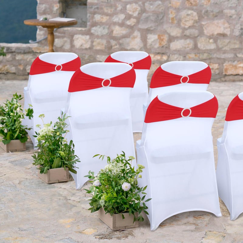 LEBENGURU كرسي Lebenguru Red Spandex Sashes 50pcs أقواس كرسي تمتد مع زخرفة الحفلات الزفاف لزواج حفلات الزفاف - Image 3