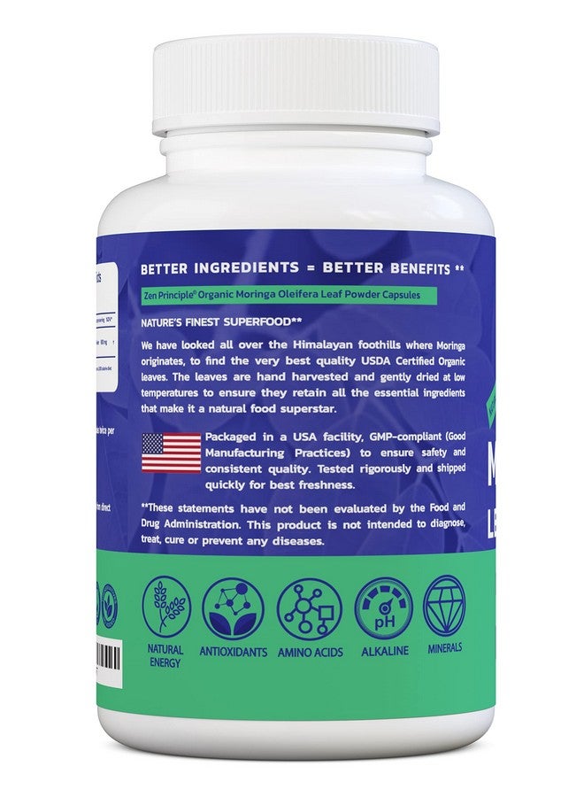 Zen Principle Organic Moringa Oleifera. Ultra-Premium. Provides an All Natural Energy Boost and Multi-Vitamin. A Raw Superfood, Vegan, No GMO and Gluten Free. 360 Capsules. - Image 3