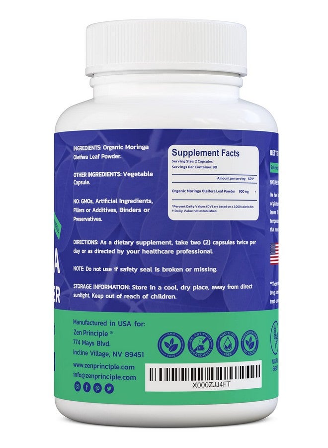 Zen Principle Organic Moringa Oleifera. Ultra-Premium. Provides an All Natural Energy Boost and Multi-Vitamin. A Raw Superfood, Vegan, No GMO and Gluten Free. 360 Capsules. - Image 2