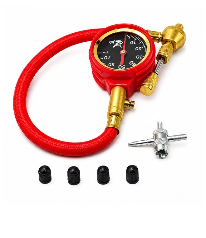 Heavy Duty Tire Pressure Deflator Gauge with 30cm Hose Brass Air Down Tool with PSI Meter Adjustable Tire Deflator for Car Motorcycle SUV 4x4 Off Road Vehicle Bicycle Tire Pressure Release Tool - ERPC 42970 - Image 1