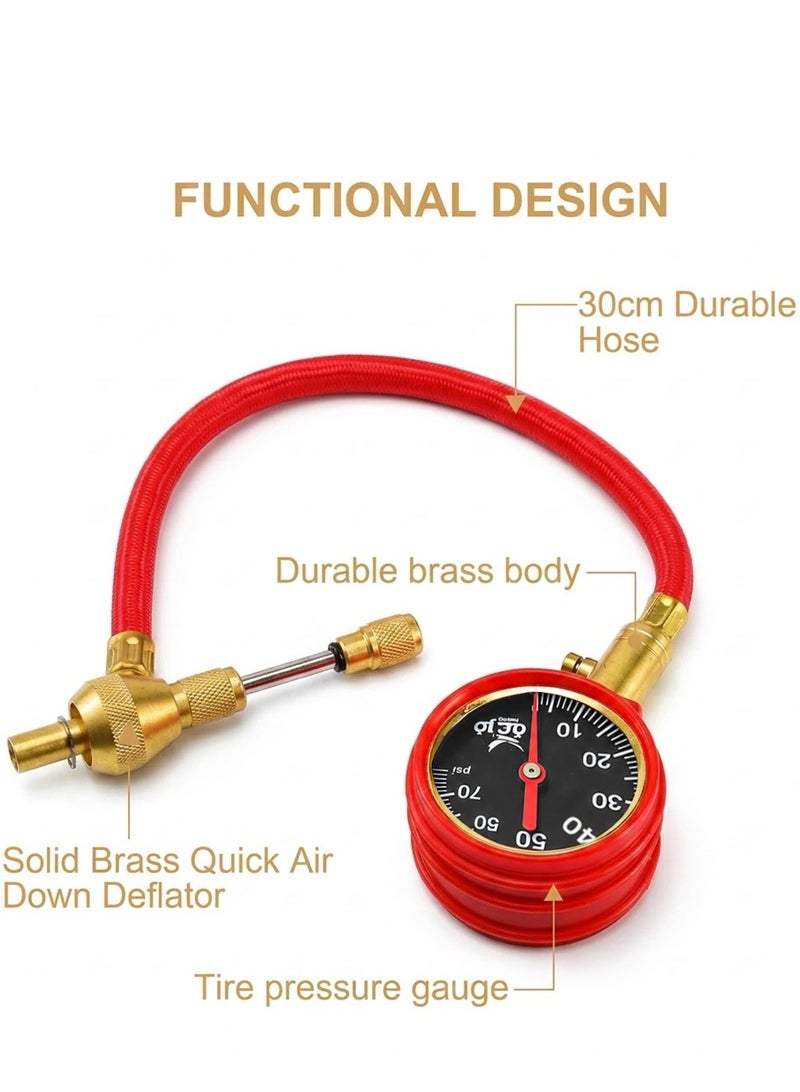 Heavy Duty Tire Pressure Deflator Gauge with 30cm Hose Brass Air Down Tool with PSI Meter Adjustable Tire Deflator for Car Motorcycle SUV 4x4 Off Road Vehicle Bicycle Tire Pressure Release Tool - ERPC 42970 - Image 5