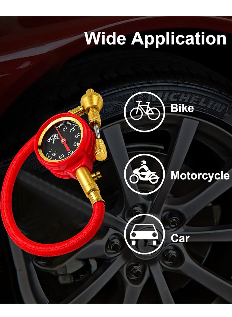Heavy Duty Tire Pressure Deflator Gauge with 30cm Hose Brass Air Down Tool with PSI Meter Adjustable Tire Deflator for Car Motorcycle SUV 4x4 Off Road Vehicle Bicycle Tire Pressure Release Tool - ERPC 42970 - Image 3