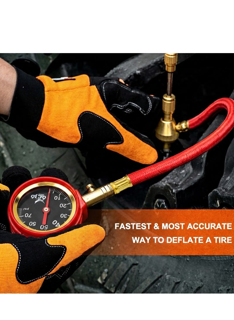Heavy Duty Tire Pressure Deflator Gauge with 30cm Hose Brass Air Down Tool with PSI Meter Adjustable Tire Deflator for Car Motorcycle SUV 4x4 Off Road Vehicle Bicycle Tire Pressure Release Tool - ERPC 42970 - Image 4