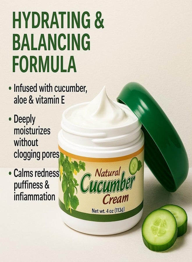 Bargz Cucumber Face Cream 4 oz 113g Non Greasy Moisturizer with Cucumber Extract Aloe Chamomile Ginseng Herbal Blend Hydrating Soothing Anti Aging Cream for Dry Sensitive Skin Fine Lines Wrinkles - Image 4