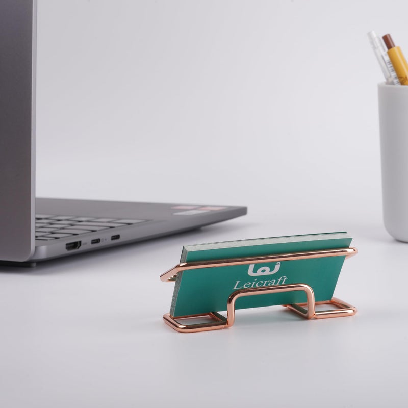 Leicraft Business Card Holder for Desk, Cute Metal Card Organizers and Office Desk Accessories for Men and Women (Rose gold) - Image 4