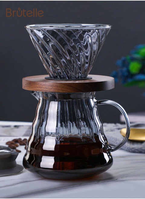 V60 Coffee Maker Drip Set Of 3 With Filter Clear 500ml Coffee Pot Glass Filter Gray