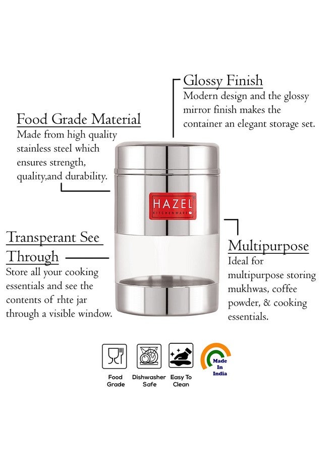 HAZEL Stainless Steel Mukhwas Container | 170 ml See Through Small Containers for Kitchen Storage Set | Transparent Airtight Jars, Set of 6 - Image 3