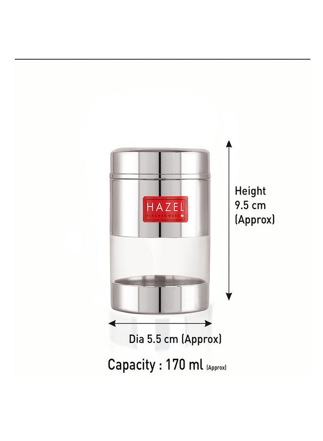 HAZEL Stainless Steel Mukhwas Container | 170 ml See Through Small Containers for Kitchen Storage Set | Transparent Airtight Jars, Set of 6 - Image 4