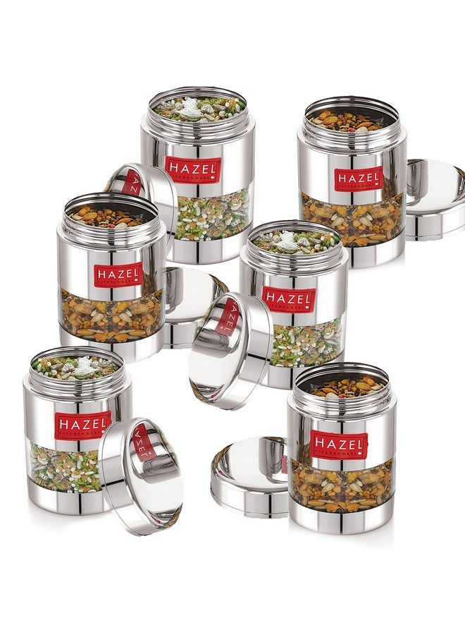 HAZEL Stainless Steel Mukhwas Container | 170 ml See Through Small Containers for Kitchen Storage Set | Transparent Airtight Jars, Set of 6 - Image 1