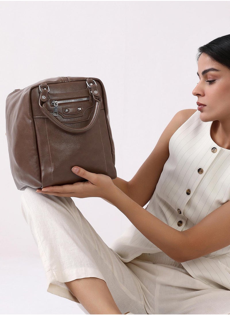 Haute Sauce Solid Zip Lock Regular Vegan Leather Hand Bag For Women  - Image 2