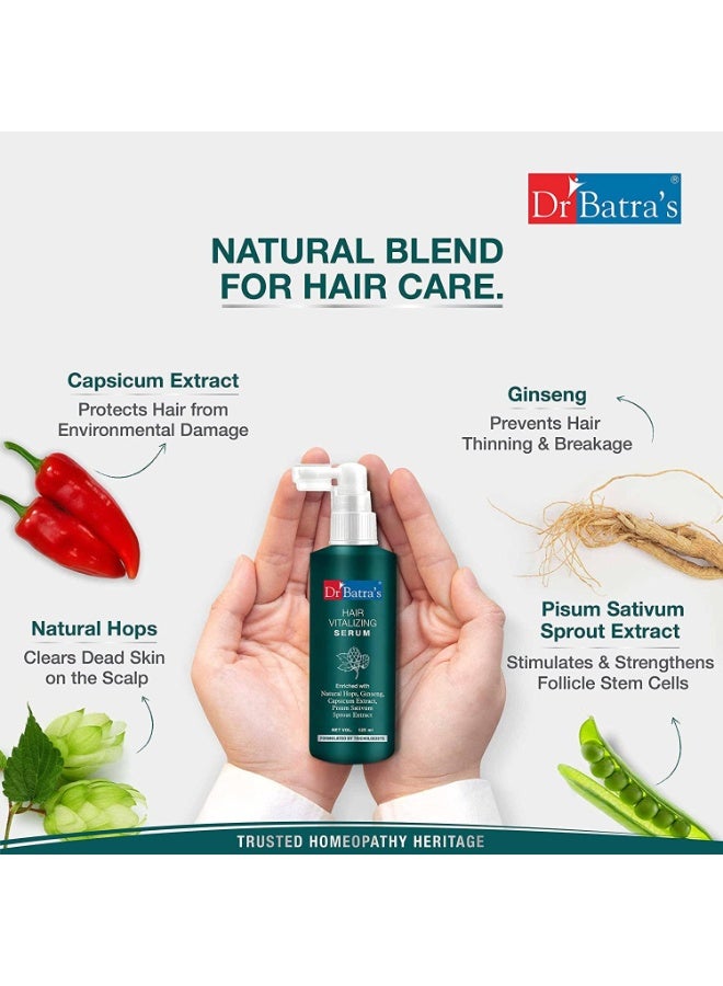 Dr Batra's Hair Vitalizing Serum with Ginseng, Capsicum & Essential Vitamins | Clinically Approved & Trichologist Recommended | Helps Nourish Scalp, Strengthen Hair & Reduce Irritation | Healthy Scalp Serum | 125 ml For Men & Women - Image 2