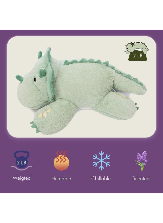 KOWSI ® Microwavable 2 LB Weighted Stuffed Triceratops Animals Plush - 16 Inch Heated Dinosaur Plushie for Warmth & Comfort - Light Green Dino Squished Pillow - Cute Soft Toy for Adults & Children - Image 2