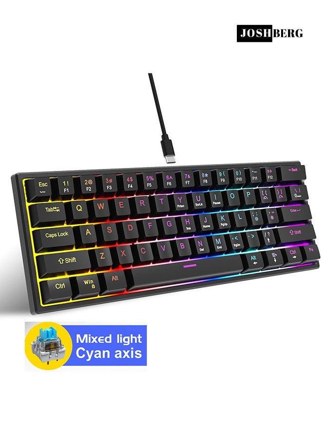 Joshberg K61 Mechanical Gaming Keyboard with Blue Switches,Wired Keyboard with RGB LED Backlit,Blue Switches, Wired USB, Compact Design for PC/Mac(Black) - Image 1