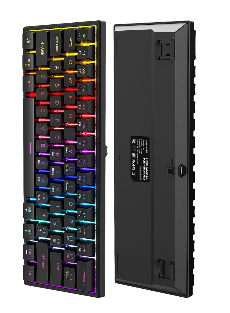 Joshberg K61 Mechanical Gaming Keyboard with Blue Switches,Wired Keyboard with RGB LED Backlit,Blue Switches, Wired USB, Compact Design for PC/Mac(Black) - Image 2
