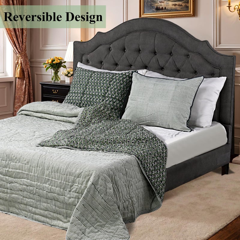 Ridhi Block Print Reversible Cozy Quilt Basil Green Twin 60" X 90" Lightweight Blanket for Sofa, Couch, Bed Soft Breathable Comforter Handmade Bedspread Duvet for Farmhouse, Home, Winter - Image 2