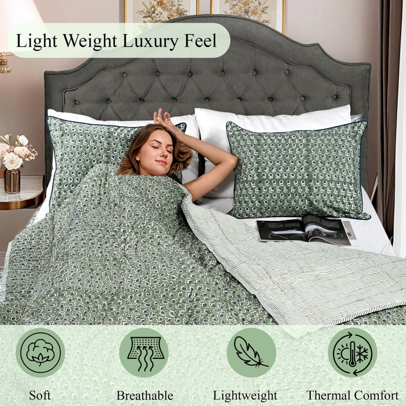 Ridhi Block Print Reversible Cozy Quilt Basil Green Twin 60" X 90" Lightweight Blanket for Sofa, Couch, Bed Soft Breathable Comforter Handmade Bedspread Duvet for Farmhouse, Home, Winter - Image 3