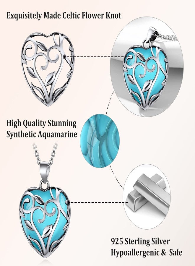 Bestyle Celtic Flower Knot Wrap Synthetic Aquamarine Necklace Healing Crystal Necklaces, March Birthstone Celtic Heart Pendant for Women Grils, Statement Birthday Jewelry Gifts - Image 5