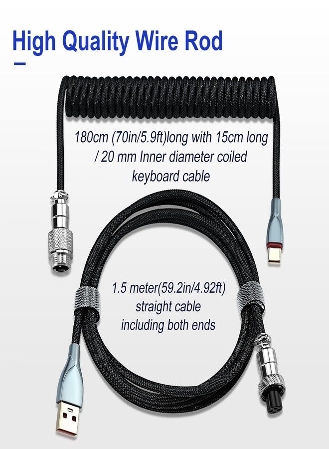 UCINNOVATE Coiled Keyboard Cable, Pro Custom Coiled USB C Cable for Gaming Keyboard, Double-Sleeved Mechanical Keyboard Cable with Detachable Metal Aviator, 1.8M USB-C to USB-A (Black) - Image 5