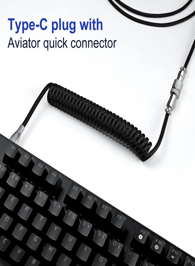 UCINNOVATE Coiled Keyboard Cable, Pro Custom Coiled USB C Cable for Gaming Keyboard, Double-Sleeved Mechanical Keyboard Cable with Detachable Metal Aviator, 1.8M USB-C to USB-A (Black) - Image 3