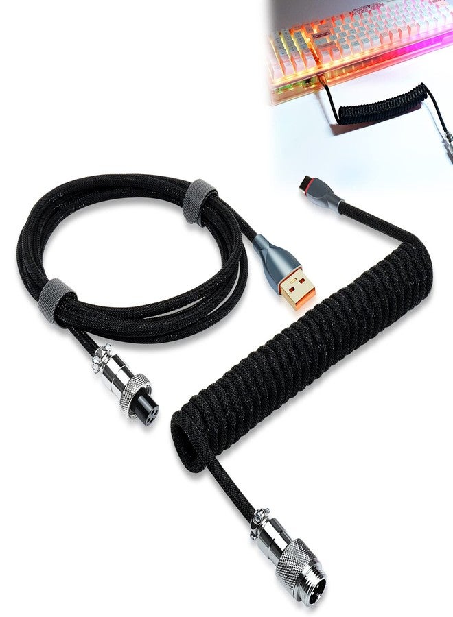 UCINNOVATE Coiled Keyboard Cable, Pro Custom Coiled USB C Cable for Gaming Keyboard, Double-Sleeved Mechanical Keyboard Cable with Detachable Metal Aviator, 1.8M USB-C to USB-A (Black) - Image 1
