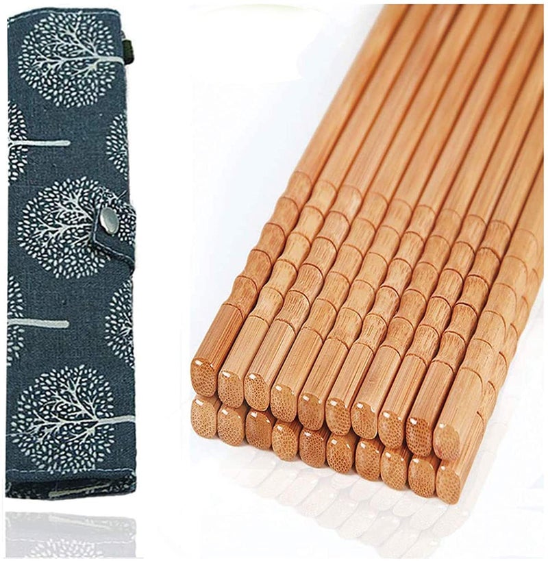 10Pairs Reusable Bamboo Chopsticks Set Travel Chopsticks with Case Reusable Chinese Korean Japanese Bamboo Portable Chopsticks