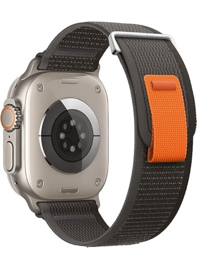 Replacement Nylon Sport Watch Band for Men and Women, Compatible with Apple Watch 49mm 45mm 44mm 42mm Ultra Series 8 7 6 5 4 3 2 1 _Gray and orange - Image 1
