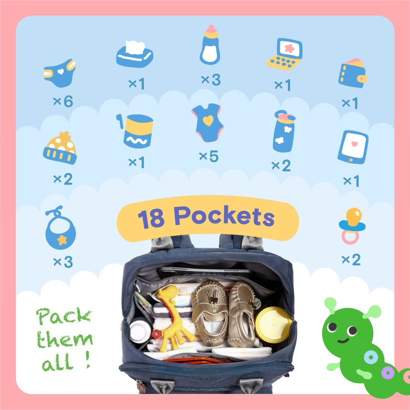 iniuniu Diaper Bag Backpack, 4 in 1 kit Large Unisex Baby Bags for Boys Girls, Waterproof Travel Back Pack with Diaper Pouch, Washable Changing Pad, Pacifier Case and Stroller Straps, Navy Blue - Image 4