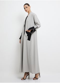 Rosette Abaya Color Block long Sleeves Open Abaya  - Image 2