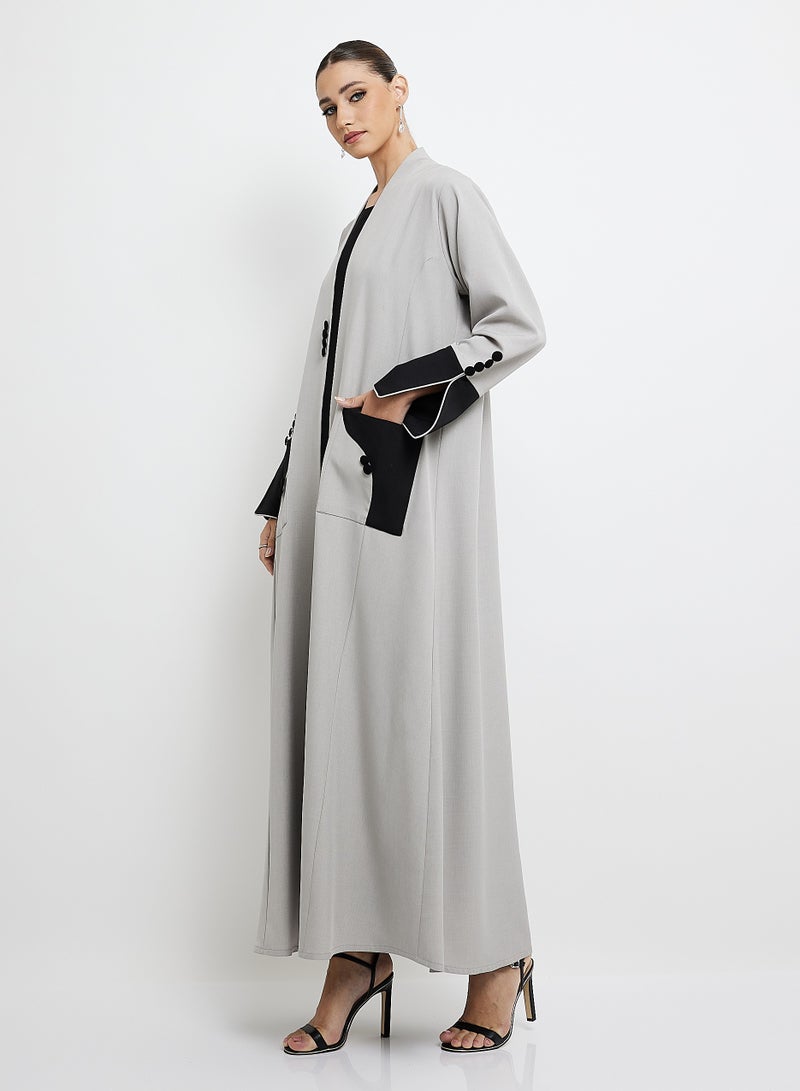 روزيت عباية عباية رمادية أنيقة مع أزرار وجيوب - Image 2