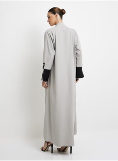 Rosette Abaya Color Block long Sleeves Open Abaya  - Image 3