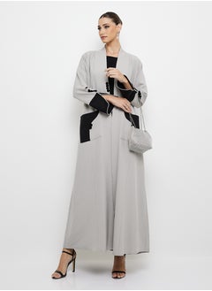 Rosette Abaya Color Block long Sleeves Open Abaya  - Image 5