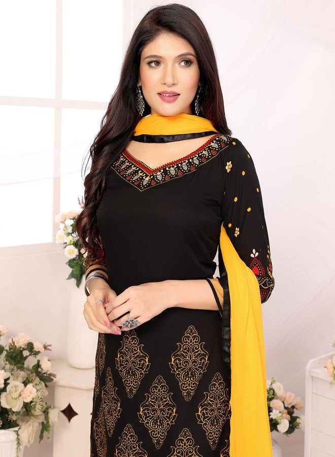 Yashika Women's Printed Dress Material - Unstitched Crepe Fabric Kurti, Pants & Dupatta Set (AZ-YS-P1-HIMANI BLACK), Customizable Length - Image 2