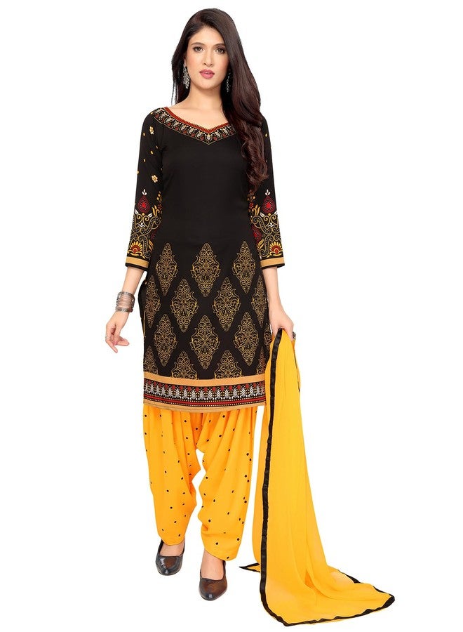 Yashika Women's Printed Dress Material - Unstitched Crepe Fabric Kurti, Pants & Dupatta Set (AZ-YS-P1-HIMANI BLACK), Customizable Length - Image 1