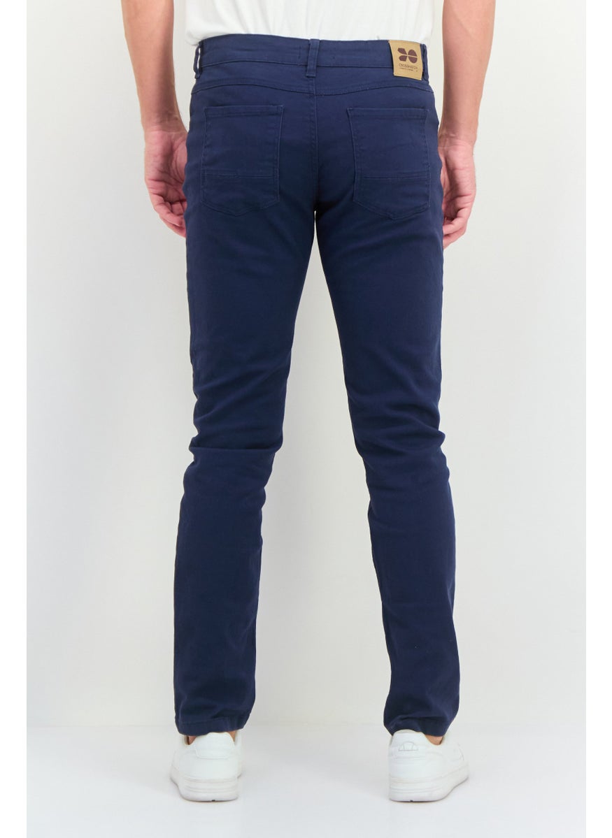 CROSSHATCH Men Regular Fit Solid Chino Pants, Navy Blue  - Image 4