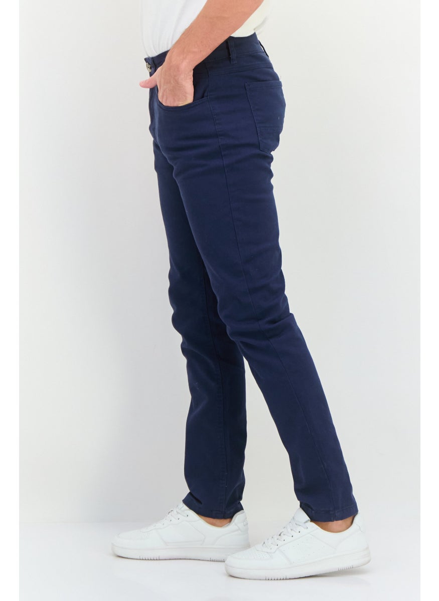 CROSSHATCH Men Regular Fit Solid Chino Pants, Navy Blue  - Image 3