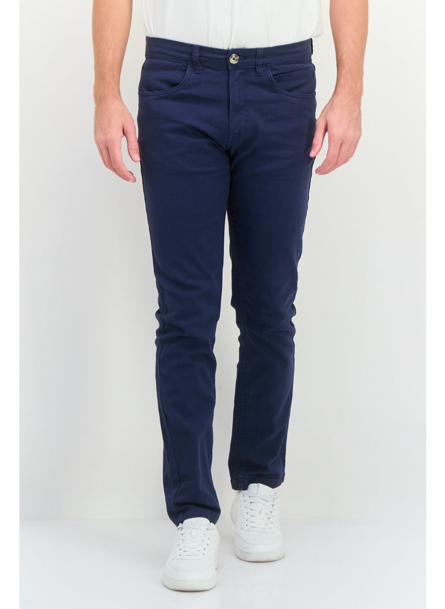 CROSSHATCH Men Regular Fit Solid Chino Pants, Navy Blue  - Image 1