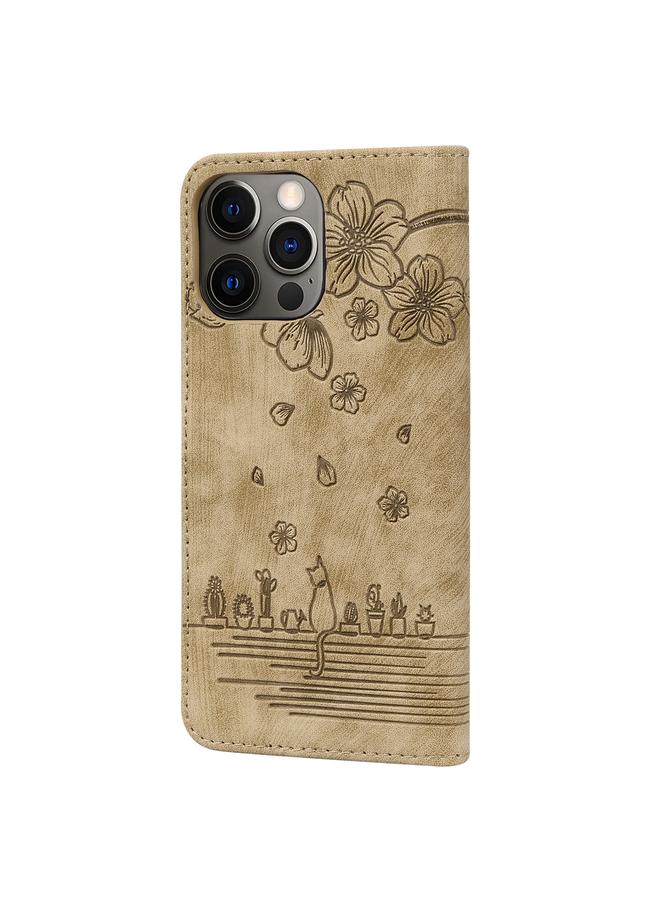 Zaboon Case For iPhone 13 Pro Max Cartoon Sakura Cat Embossed Leather Case - Image 3