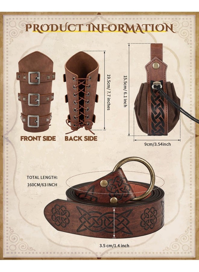 LEIFIDE - Medieval Viking Belt Leather Belt Pouch Faux Leather Arm Guards Renaissance Accessories Viking Costume Leather Bracers Medieval Bag Knight Belt For Halloween Fair Cosplay (Brown,Classic) - Image 1