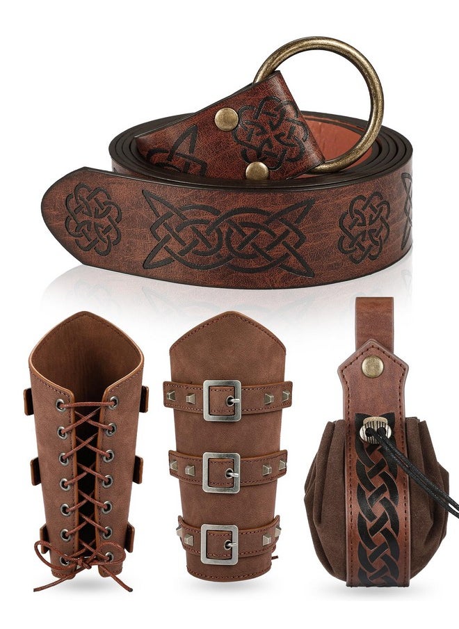 LEIFIDE - Medieval Viking Belt Leather Belt Pouch Faux Leather Arm Guards Renaissance Accessories Viking Costume Leather Bracers Medieval Bag Knight Belt For Halloween Fair Cosplay (Brown,Classic) - Image 1