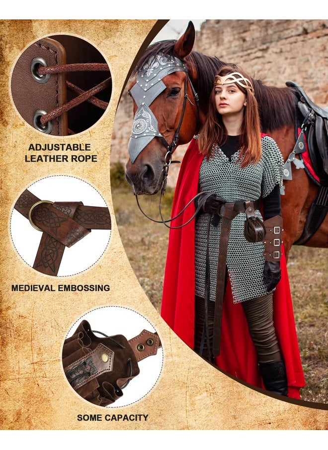 LEIFIDE - Medieval Viking Belt Leather Belt Pouch Faux Leather Arm Guards Renaissance Accessories Viking Costume Leather Bracers Medieval Bag Knight Belt For Halloween Fair Cosplay (Brown,Classic) - Image 1