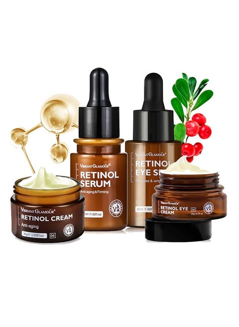 Retinol Face Cream and Retinol Face Serum and Retinol Eye Cream and Retinol Eye Serum 4 pcs set combination Anti-aging Firming Moisturizing Fade Fine Lines Deep Care