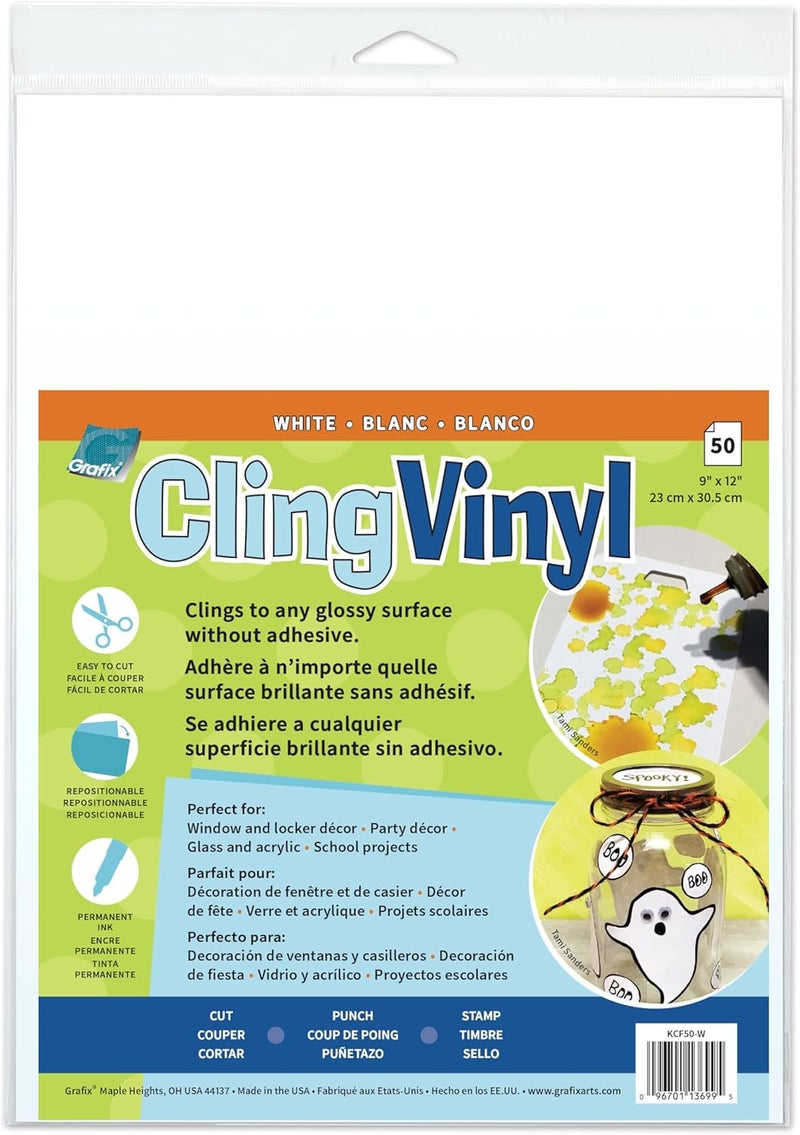 Pack of 50, White Static Film, Create Your Own Window Clings and Temporary Decorations, Just Stick to Any Glass, Acrylic, or Glossy Surface, 50-Pack, 50 Count