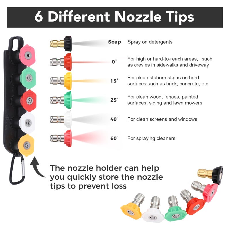 Gyfent 18Pcs Pressure Washer Accessories for Car Wash Outdoor Gutters, 5000PSI Pressure Washer Gun Foam Cannon with 1/4" Quick Connector 6Pcs Nozzle Tips with 3Pcs Extension Wand for Roof Siding - Image 5