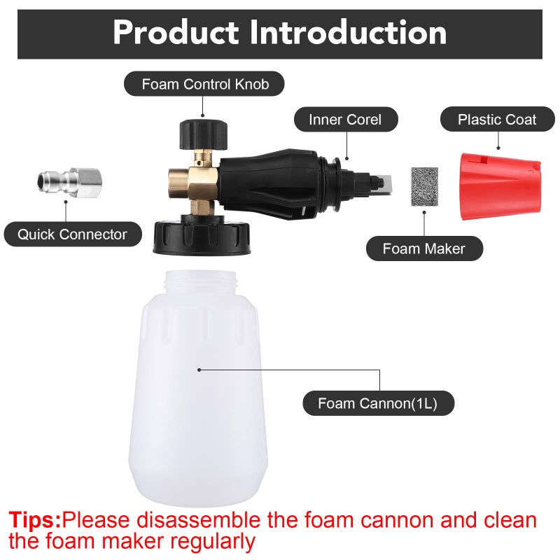 Gyfent 18Pcs Pressure Washer Accessories for Car Wash Outdoor Gutters, 5000PSI Pressure Washer Gun Foam Cannon with 1/4" Quick Connector 6Pcs Nozzle Tips with 3Pcs Extension Wand for Roof Siding - Image 4