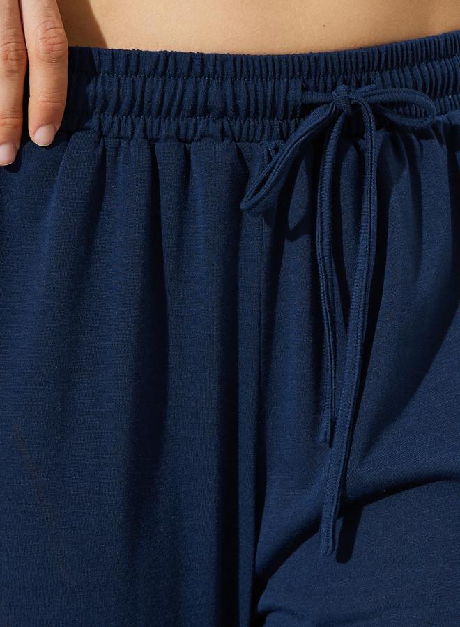 Styli Dark Blue Wide Leg Joggers with Drawstring Waist - Image 3