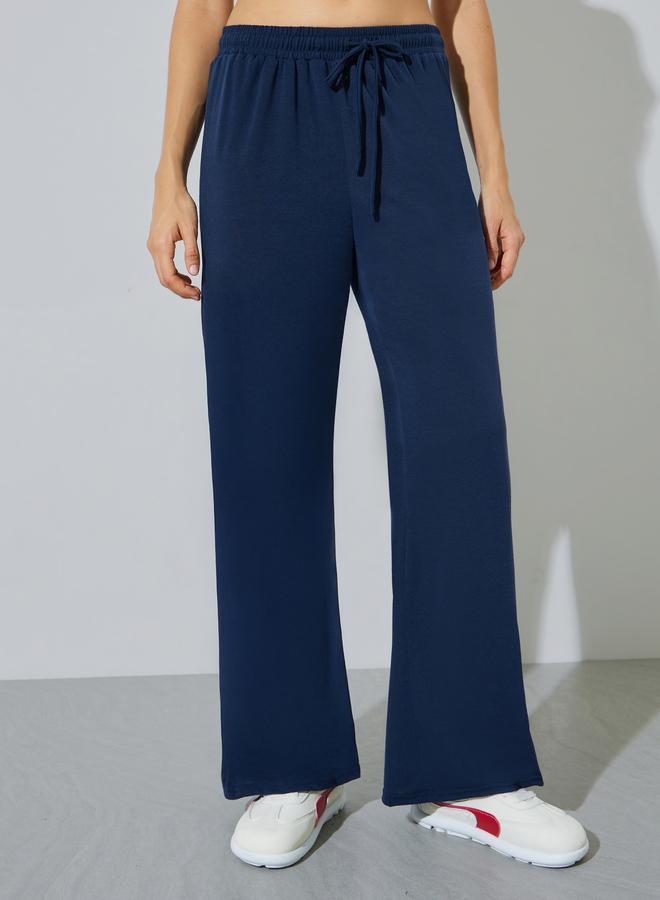 Styli Dark Blue Wide Leg Joggers with Drawstring Waist - Image 2