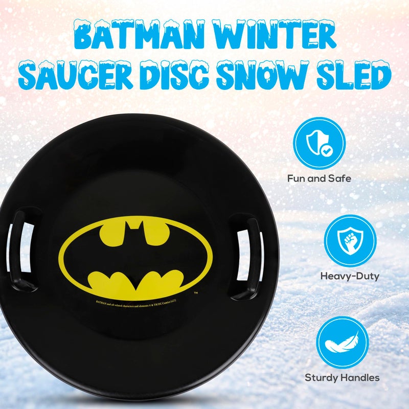 Slippery Racer Heavy-Duty Cold Resistant Downhill Pro Plastic Outdoor Winter Saucer Disc Snow Sled with Handles. (Batman- 1 Pack) - Image 2