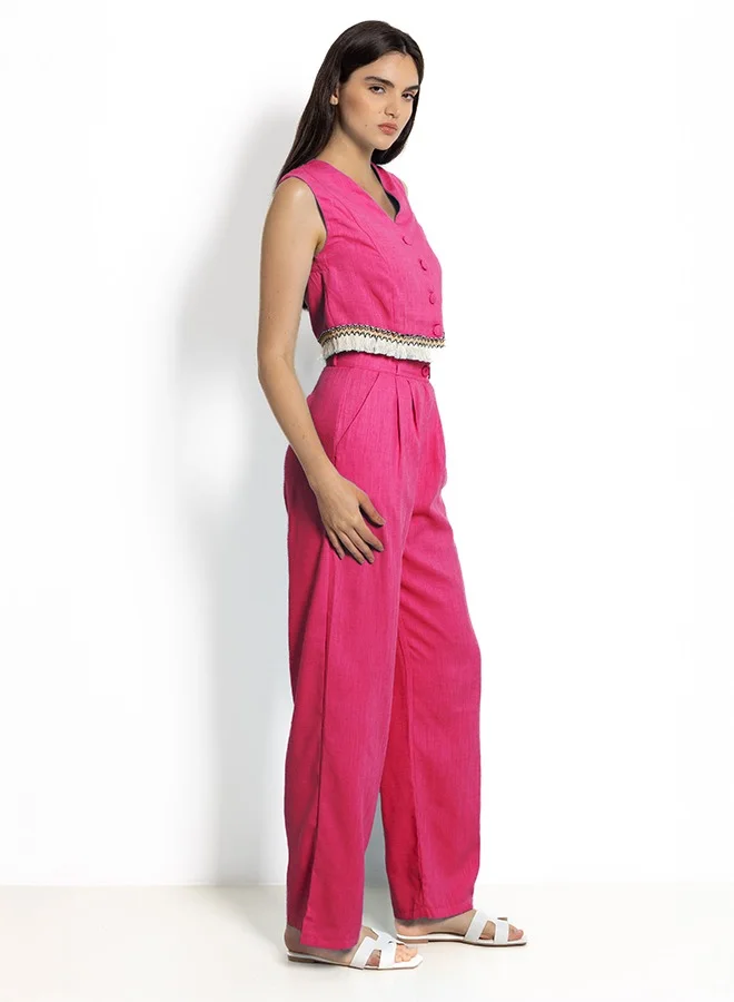 SHAPES DETAILED LINEN BLEND WAISTCOAT SET