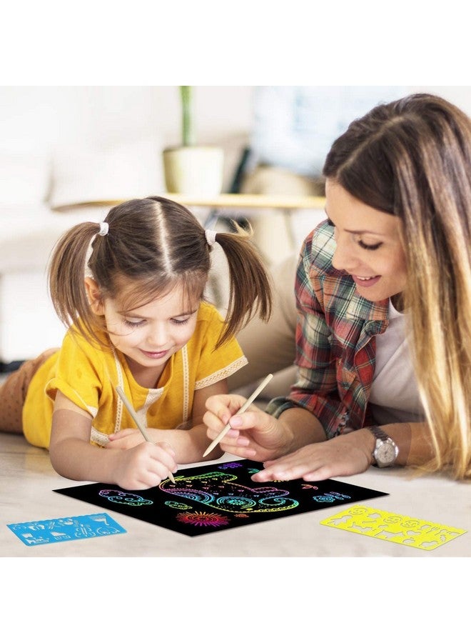 ZMLM Scratch Rainbow Art Paper Set 50Pcs Magic Scratch Off Art Craft Supplies Kits For Kids Girls Boys Black Scratch Notes Sheet Doodle Pad For Fun Diy Toy Party Favors Christmas Birthday Gift - Image 3